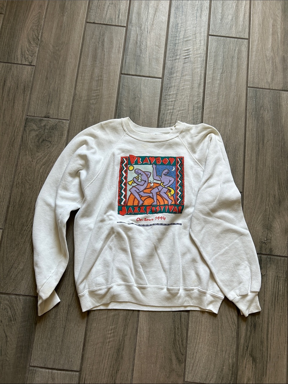 PLAYBOY White Crewneck Sweatshirt with Multicolor Graphic